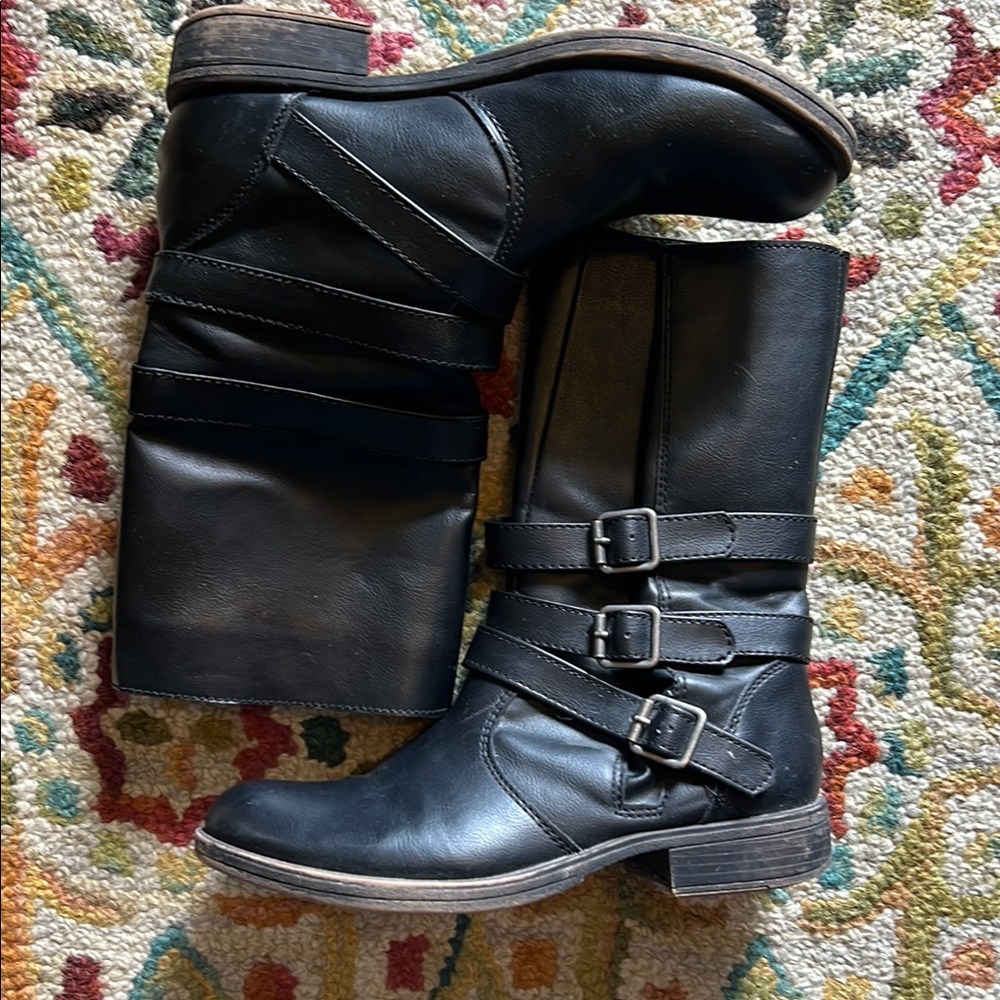 Rampage Black Combat Moto Boots with Buckle Straps